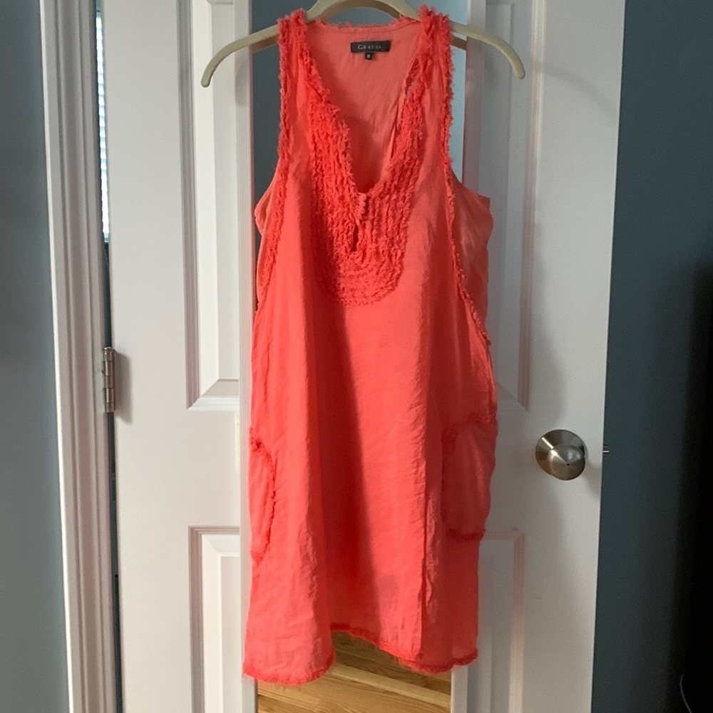 Gauzy Pull over Coral Dress